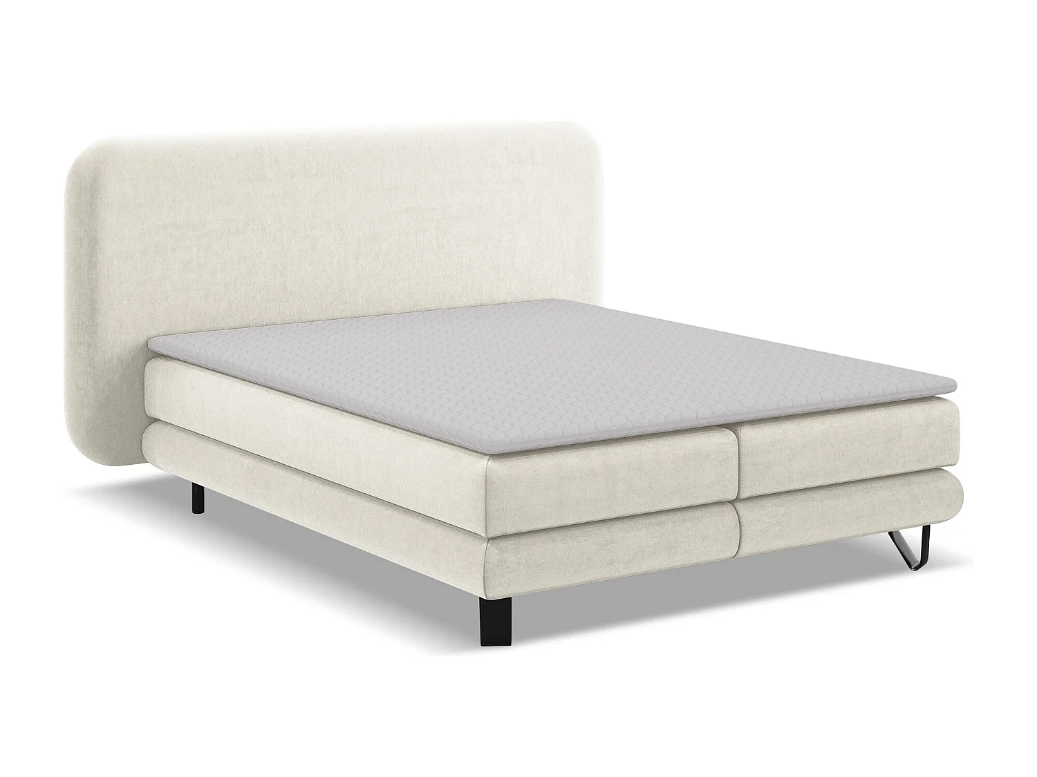 Tweepersoonsbed + matras 214 x 220 - velours - lichtbeige - ILIMA