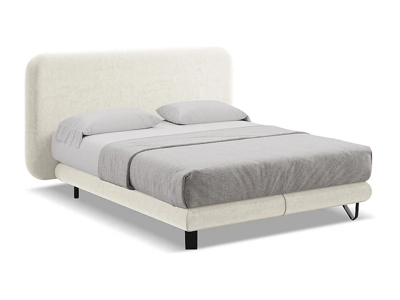 Bett mit Matratze - 214 x 220 - Samt - Hell beige - ILIMA