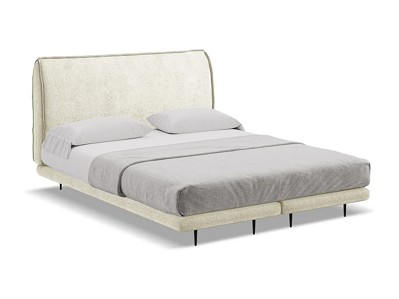 Tweepersoonsbed + matras 188 x 222 - chenille stof - beige - HALIA