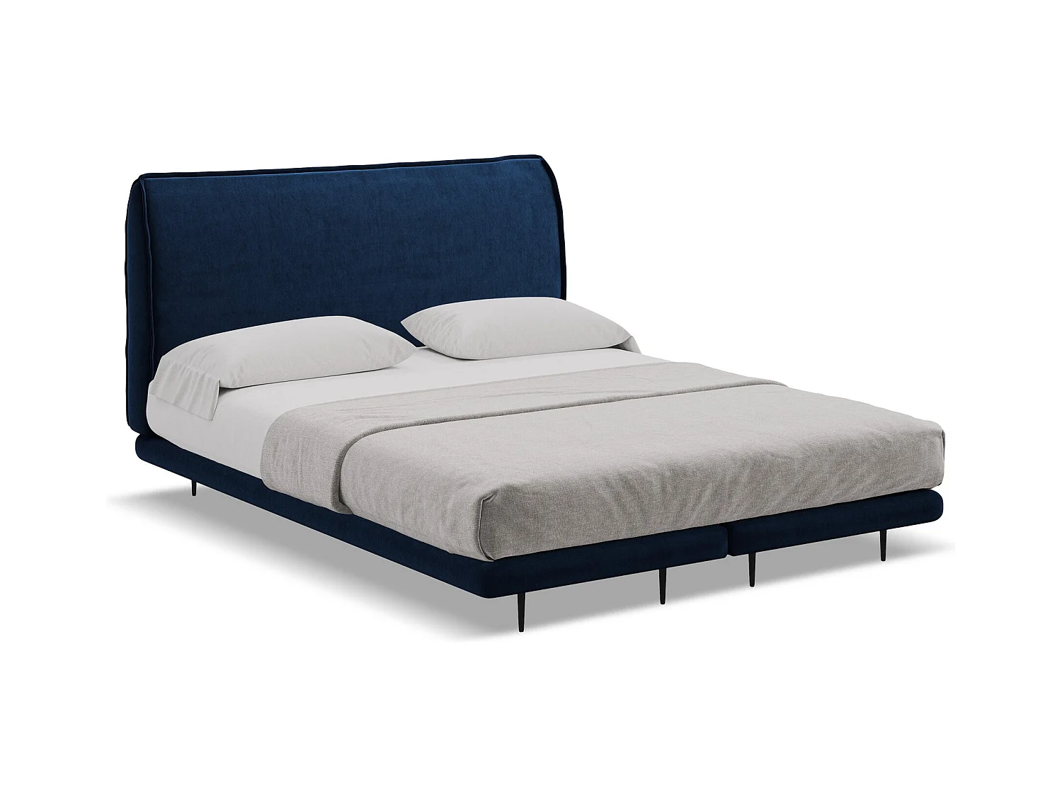 Lit capitonné + matelas en velours 140 x 200 - bleu royal - HALIA