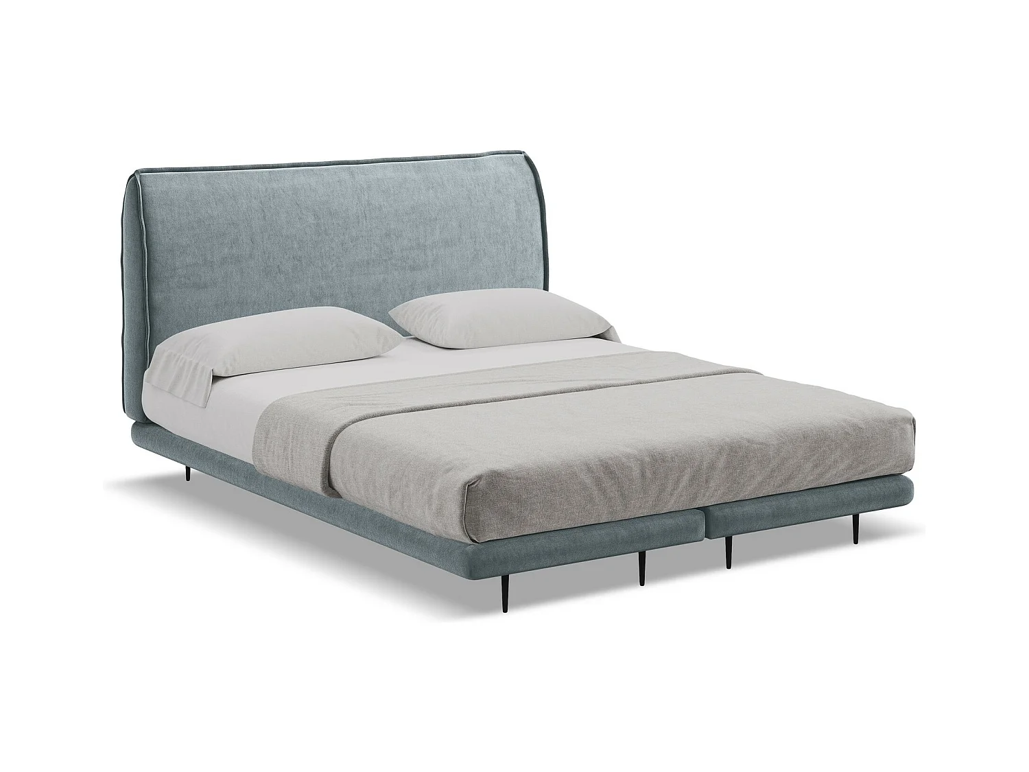 Lit capitonné + matelas en velours 160 x 200 - bleu clair - HALIA