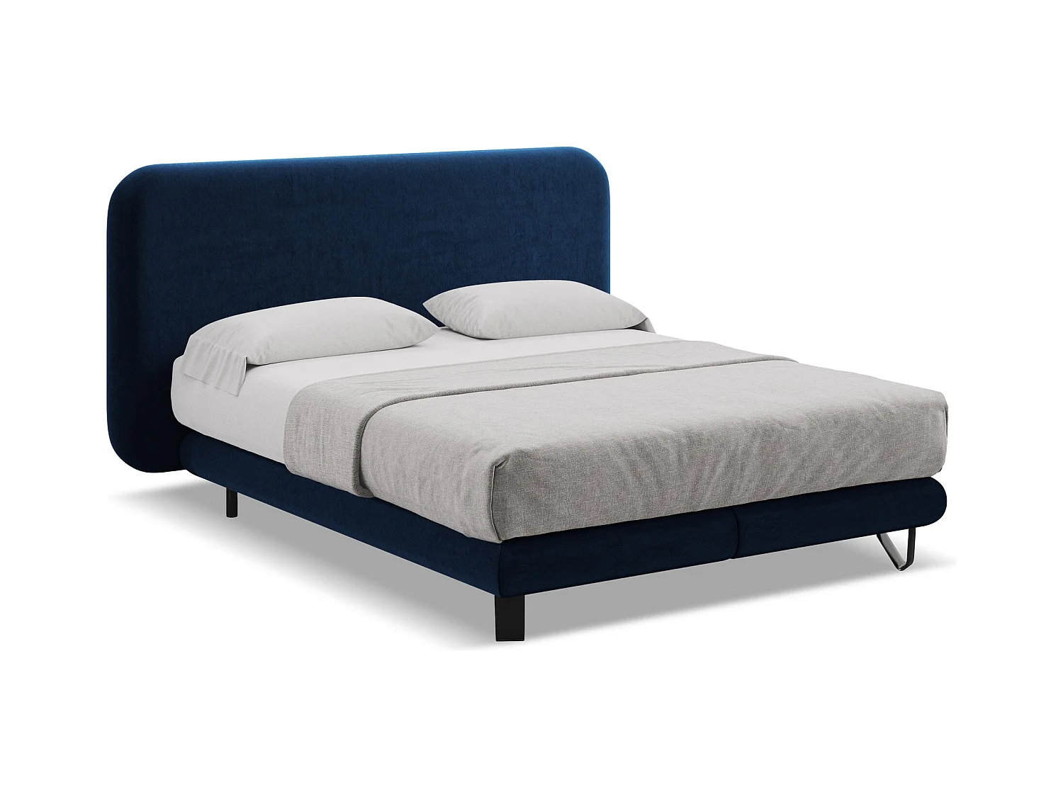 Lit capitonné + matelas en velours 160 x 200 - bleu royal - ILIMA