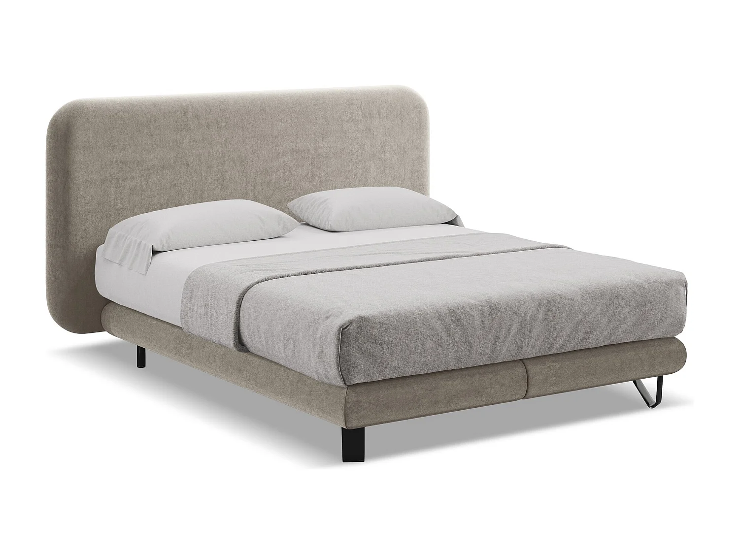 Tweepersoonsbed + matras 194 x 220 - velours - taupe - ILIMA