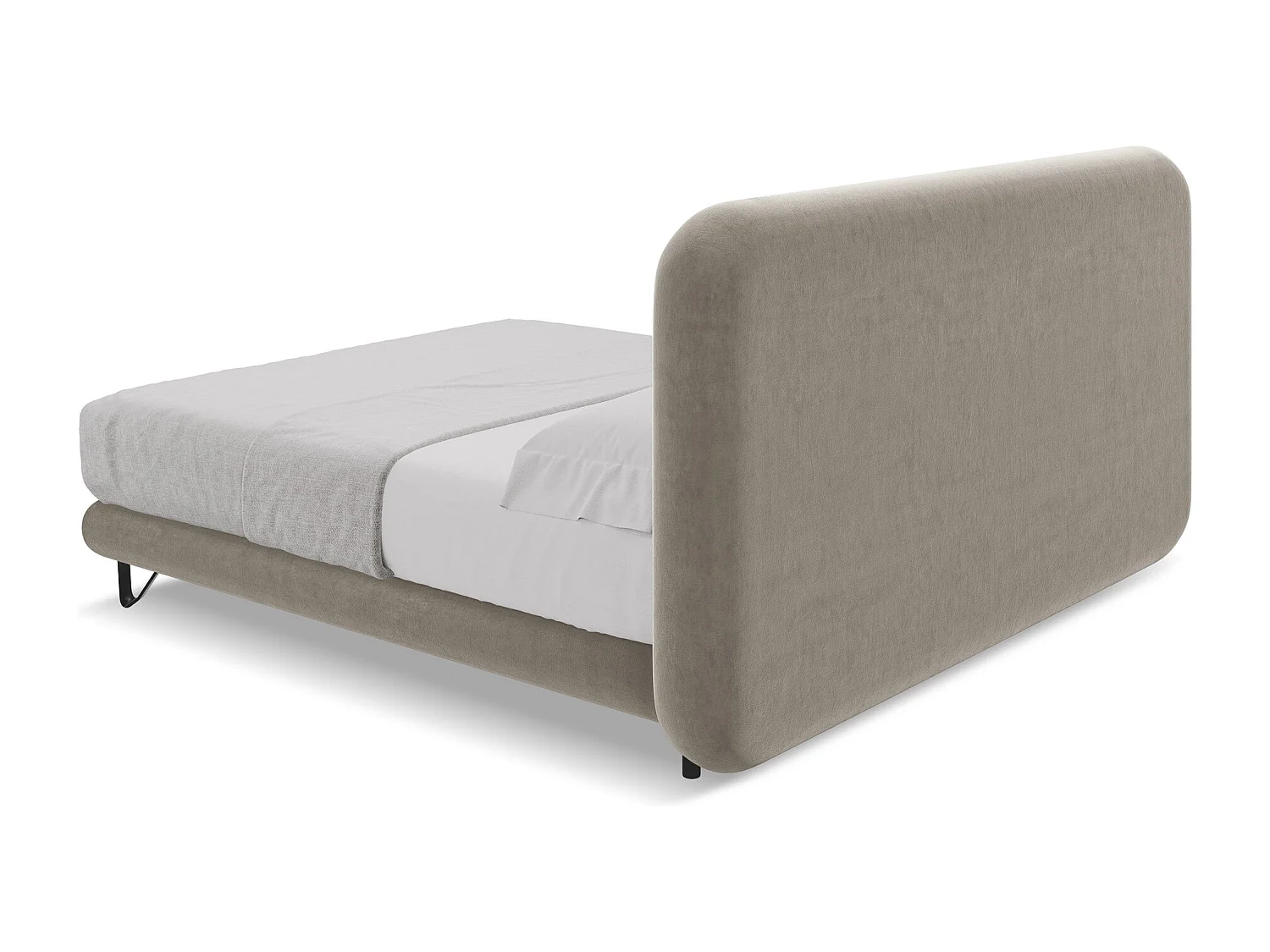 Lit capitonné + matelas en velours 160 x 200 - taupe - ILIMA
