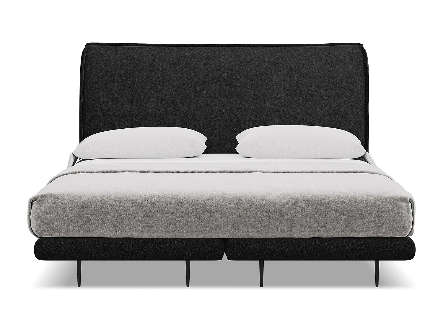 Tweepersoonsbed + matras 168 x 222 - chenille stof - zwart - HALIA