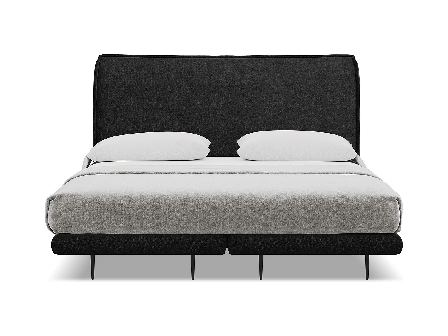 Lit capitonné + matelas en tissu chenille 160 x 200 - noir - HALIA