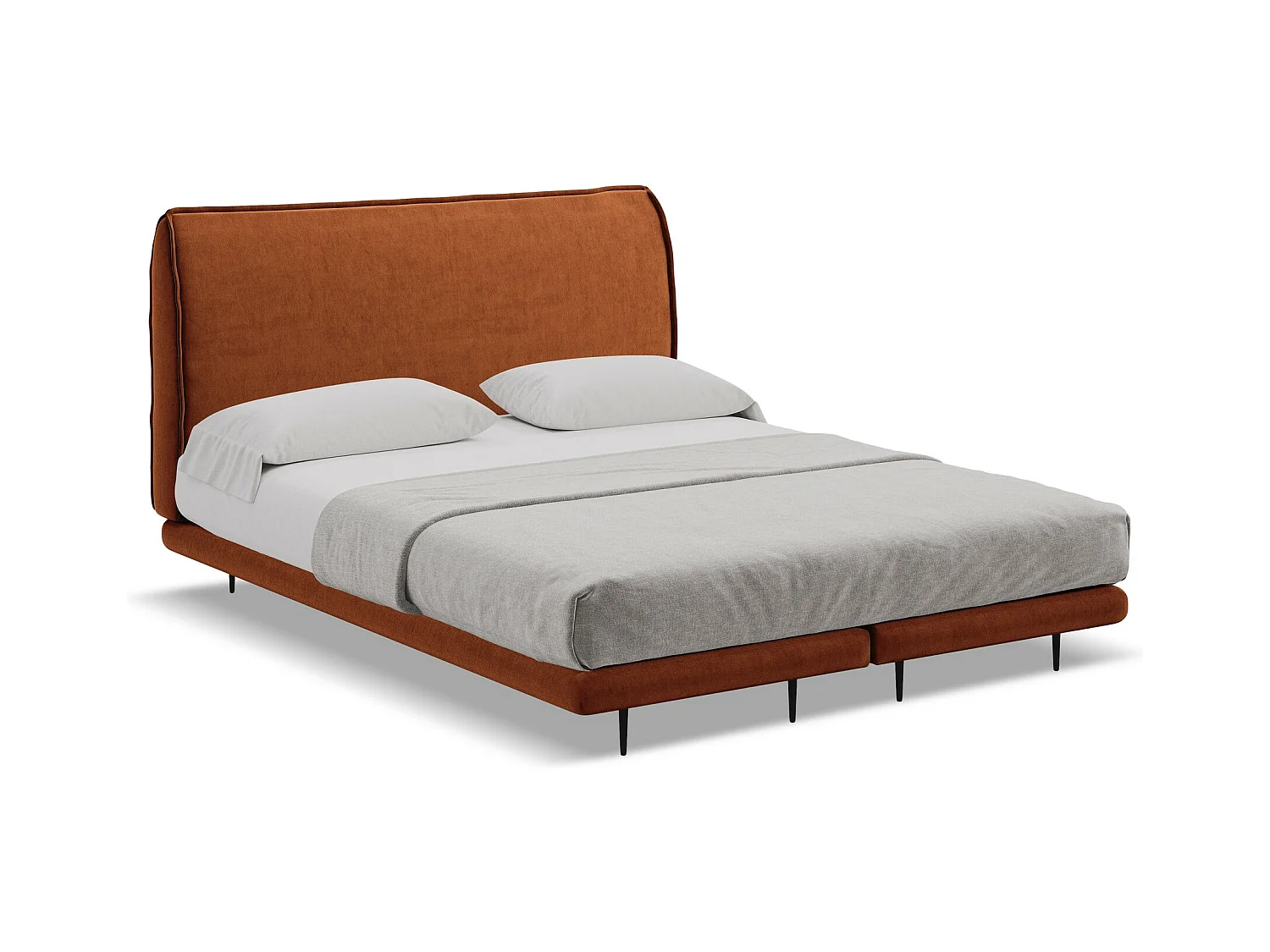 Bett mit Matratze - 188 x 222 - Samt - Terrakotta - HALIA