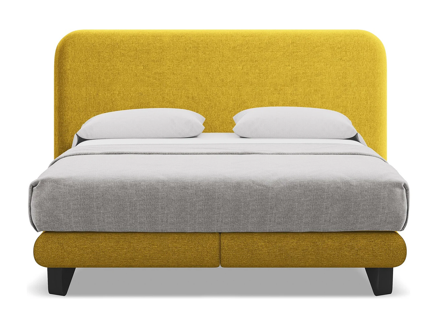 Tweepersoonsbed + matras 194 x 220 - chenille stof - mosterd - ILIMA