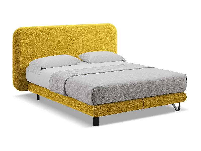 Bett mit Matratze - 194 x 220 - Chenille - Senf - ILIMA