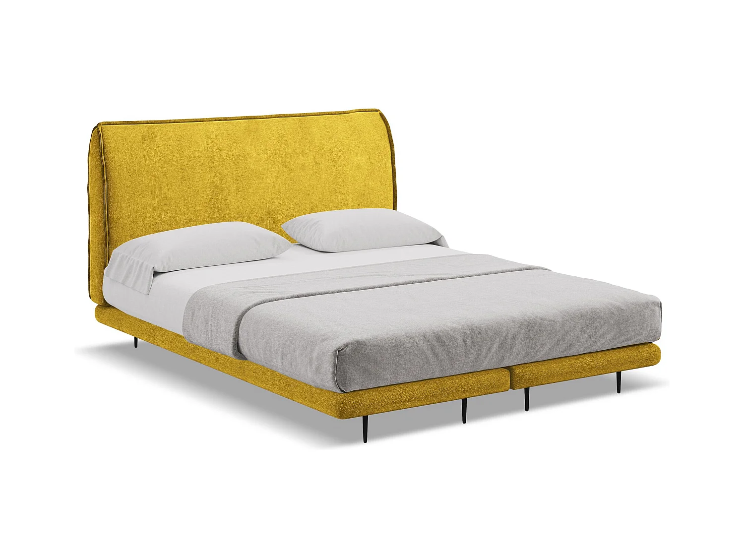 Lit capitonné + matelas en tissu chenille 180 x 200 - moutarde - HALIA