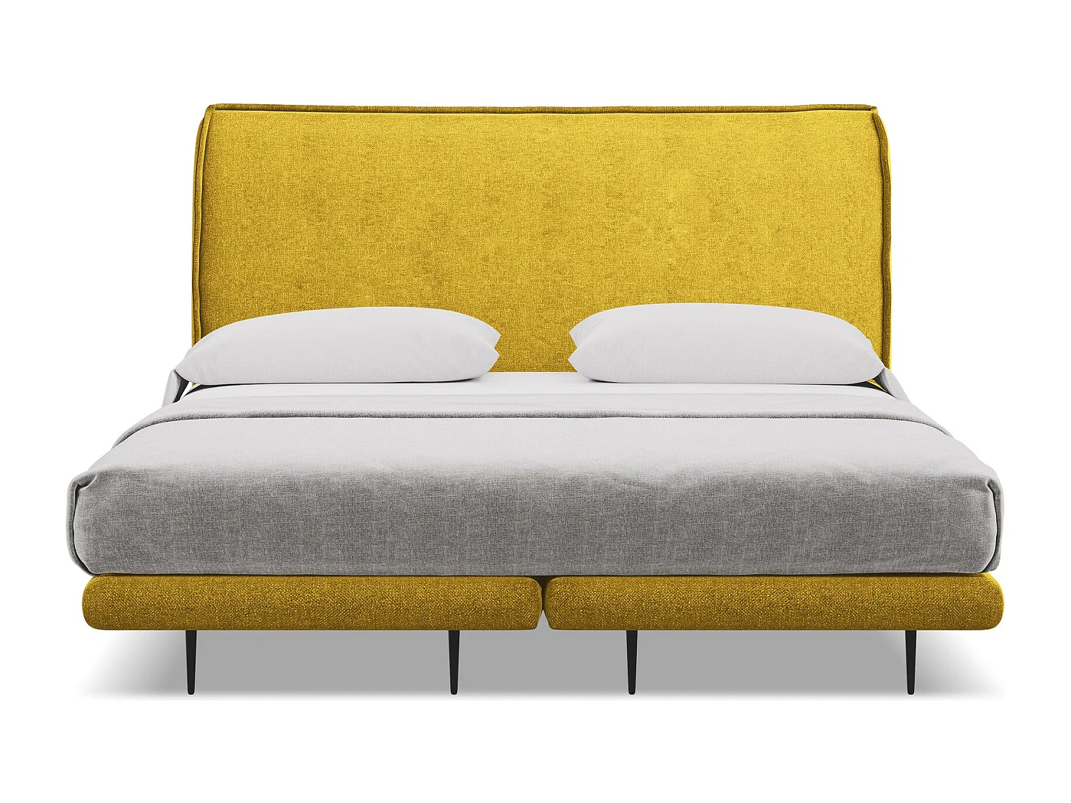 Lit capitonné + matelas en tissu chenille 180 x 200 - moutarde - HALIA