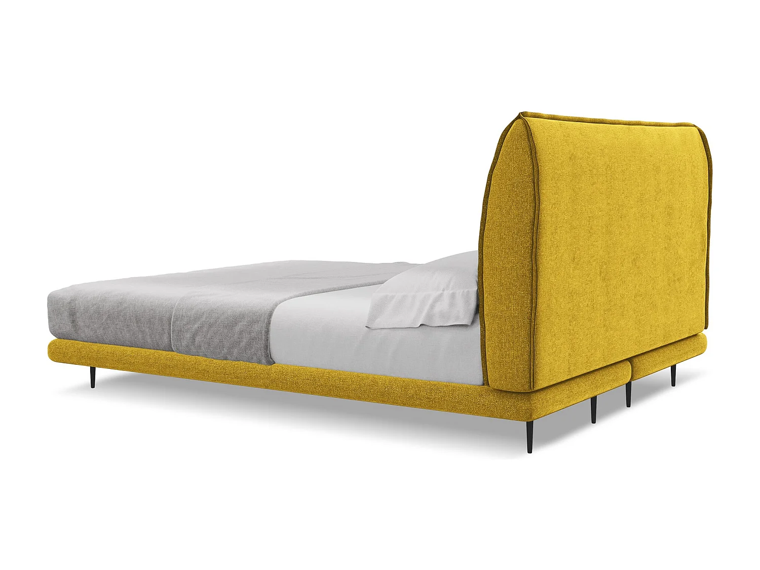 Lit capitonné + matelas en tissu chenille 180 x 200 - moutarde - HALIA