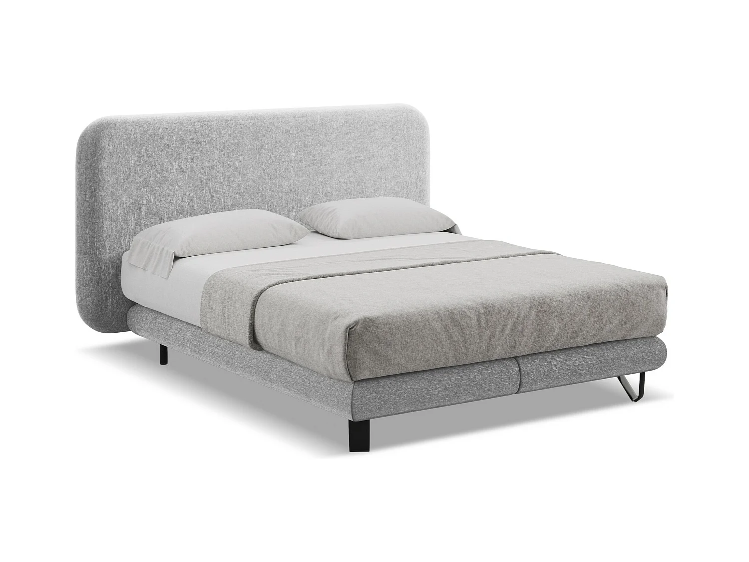 Tweepersoonsbed + matras 174 x 220 - chenille stof - lichtgrijs - ILIMA