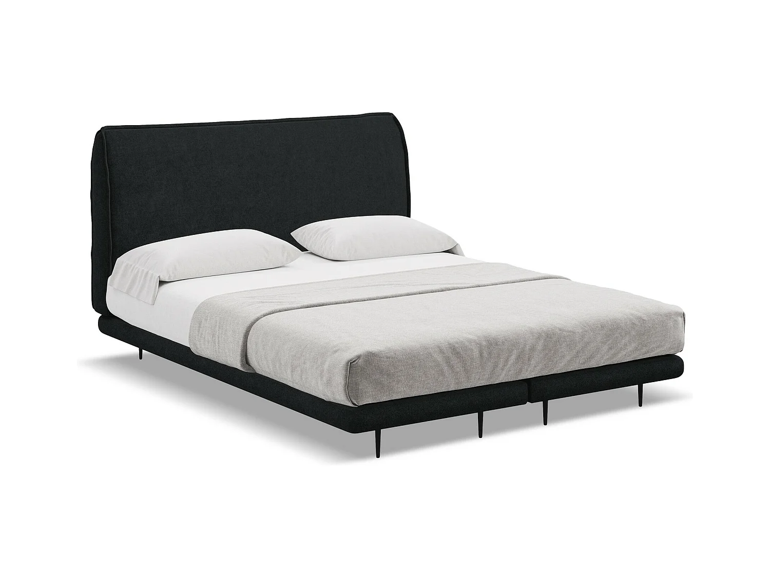 Lit capitonné + matelas en tissu bouclette 140 x 200 - noir - HALIA