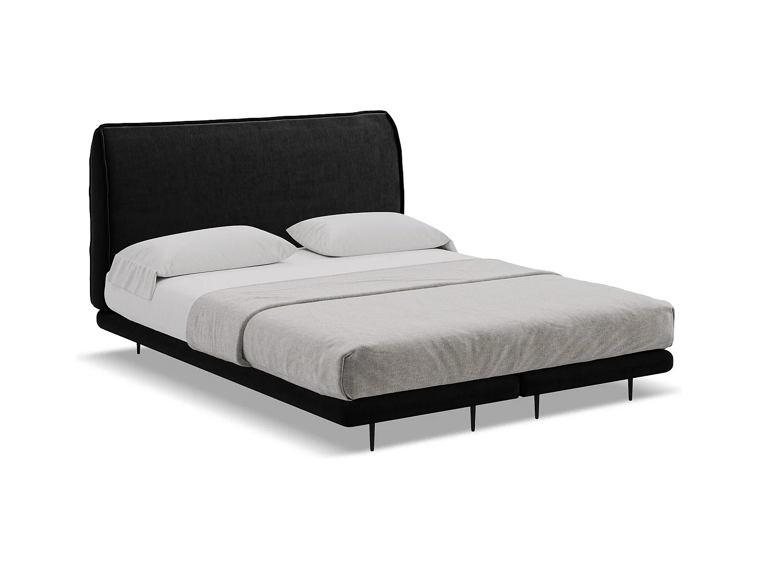 Lit capitonné + matelas en velours 160 x 200 - noir - HALIA