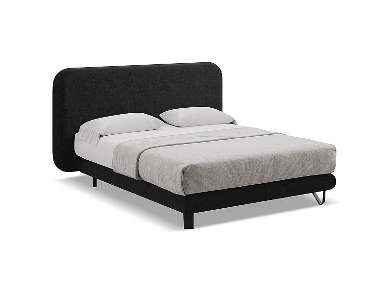 Bett mit Matratze - 194 x 220 - Chenille - Schwarz - ILIMA