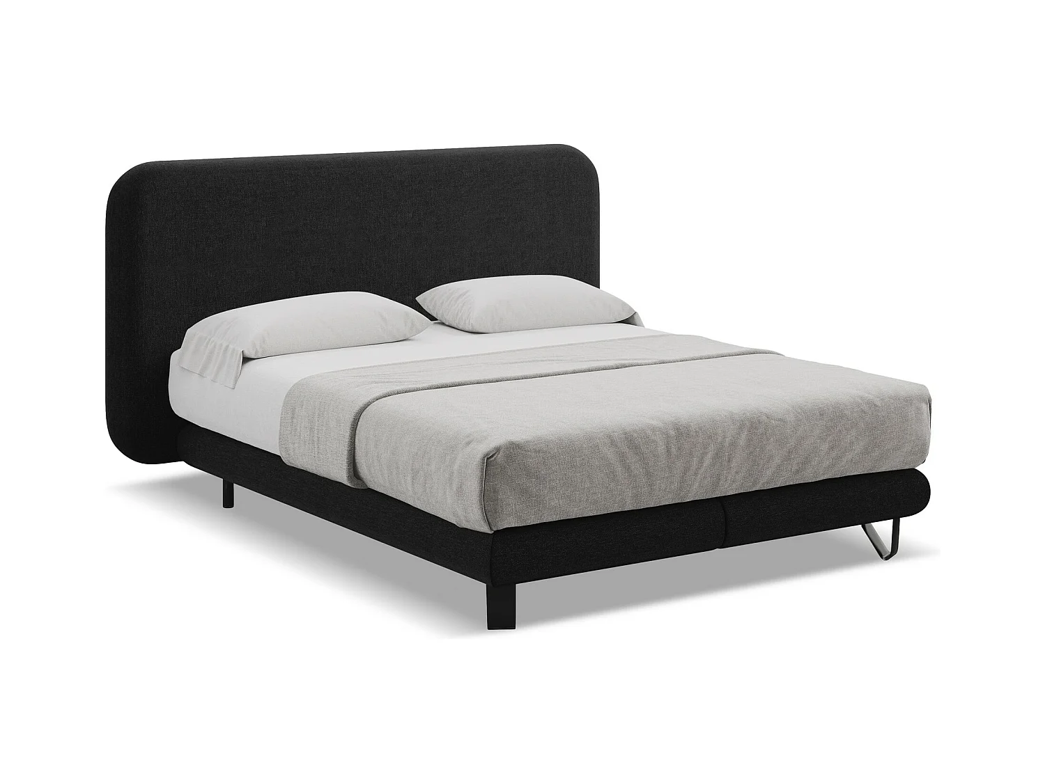 Lit capitonné + matelas en tissu chenille 160 x 200 - noir - ILIMA