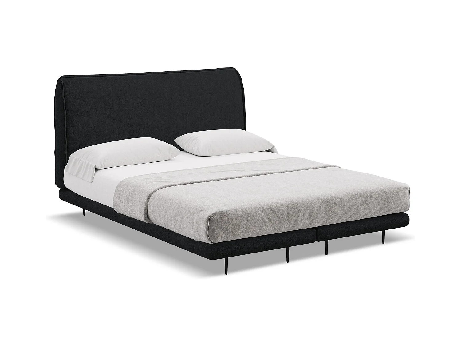Lit capitonné + matelas en tissu bouclette 180 x 200 - noir - HALIA