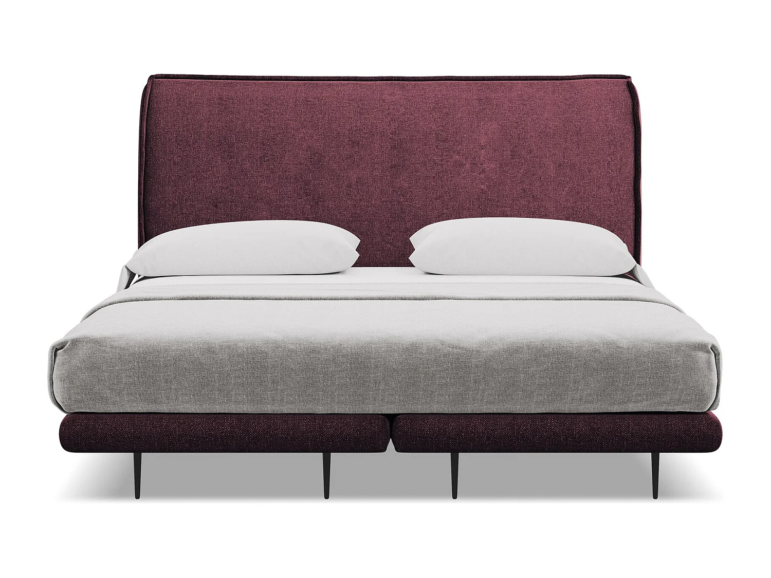 Bett mit Matratze - 148 x 222 - Chenille - Rotwein - HALIA