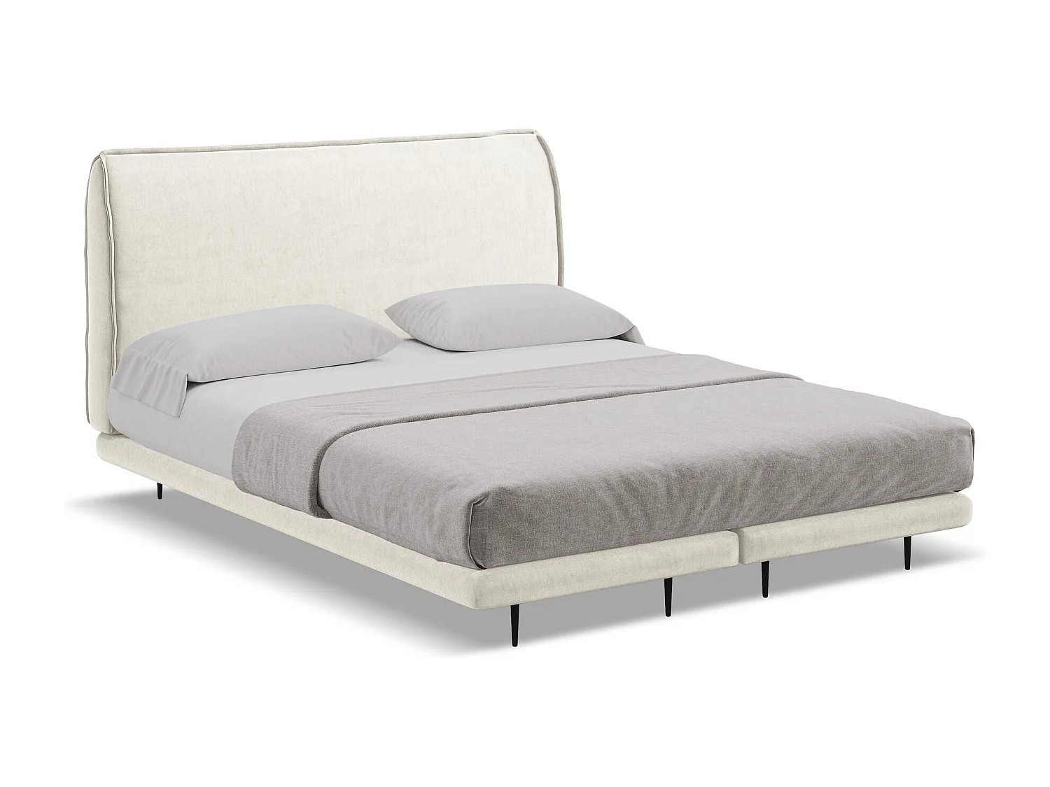 Lit capitonné + matelas en velours 160 x 200 - beige clair - HALIA