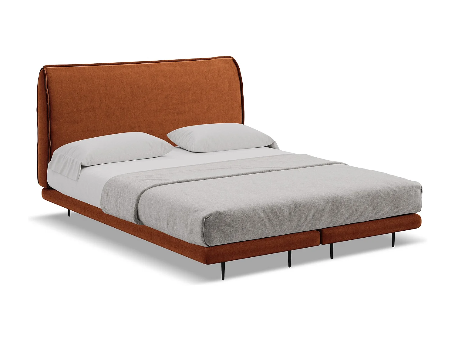 Bett mit Matratze - 168 x 222 - Samt - Terrakotta - HALIA