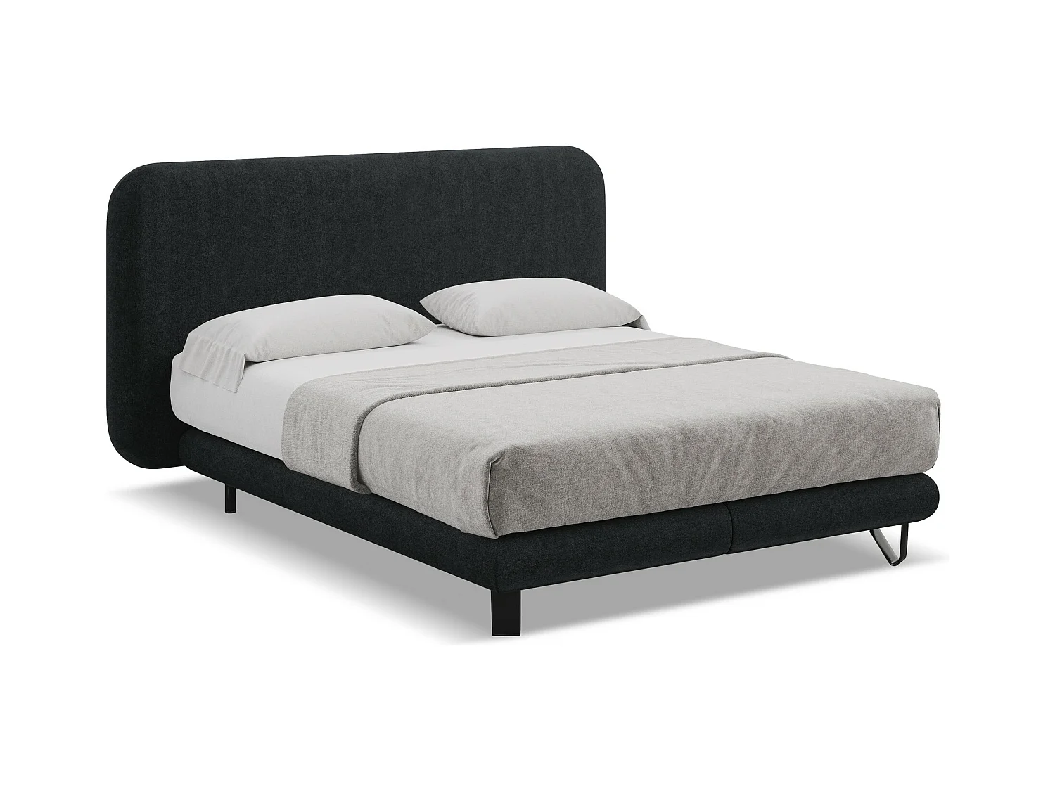 Lit capitonné + matelas en tissu bouclette 160 x 200 - noir - ILIMA