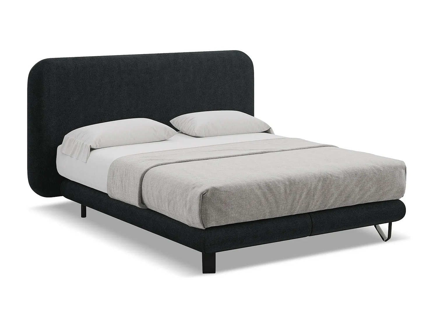 Lit capitonné + matelas en tissu bouclette 160 x 200 - noir - ILIMA