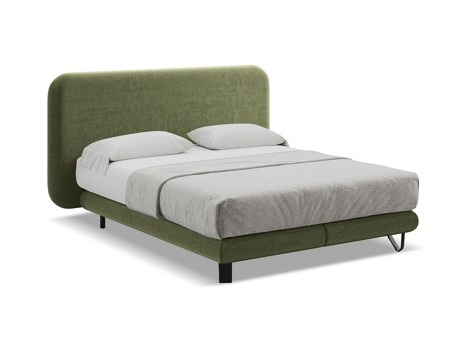 Bett mit Matratze - 174 x 220 - Samt - Olive - ILIMA