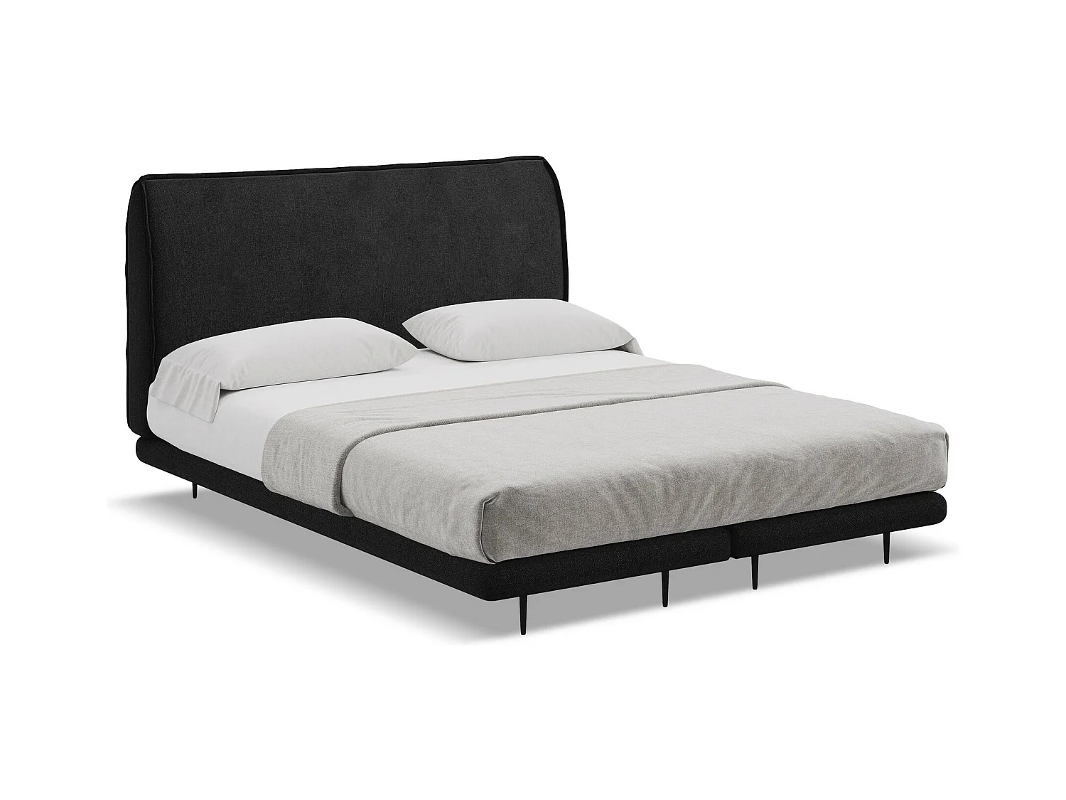 Lit capitonné + matelas en tissu chenille 180 x 200 - noir - HALIA