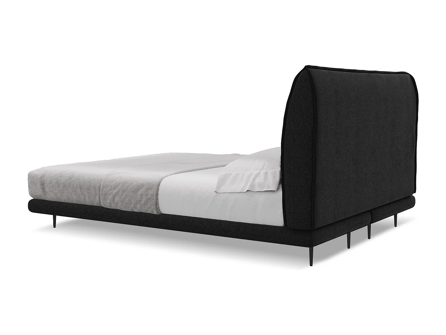 Lit capitonné + matelas en tissu chenille 180 x 200 - noir - HALIA