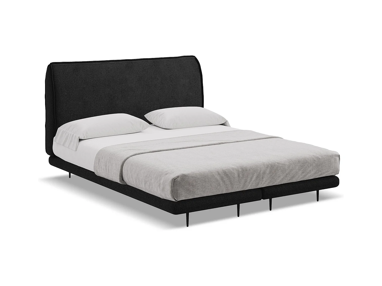 Lit capitonné + matelas en tissu chenille 140 x 200 - noir - HALIA