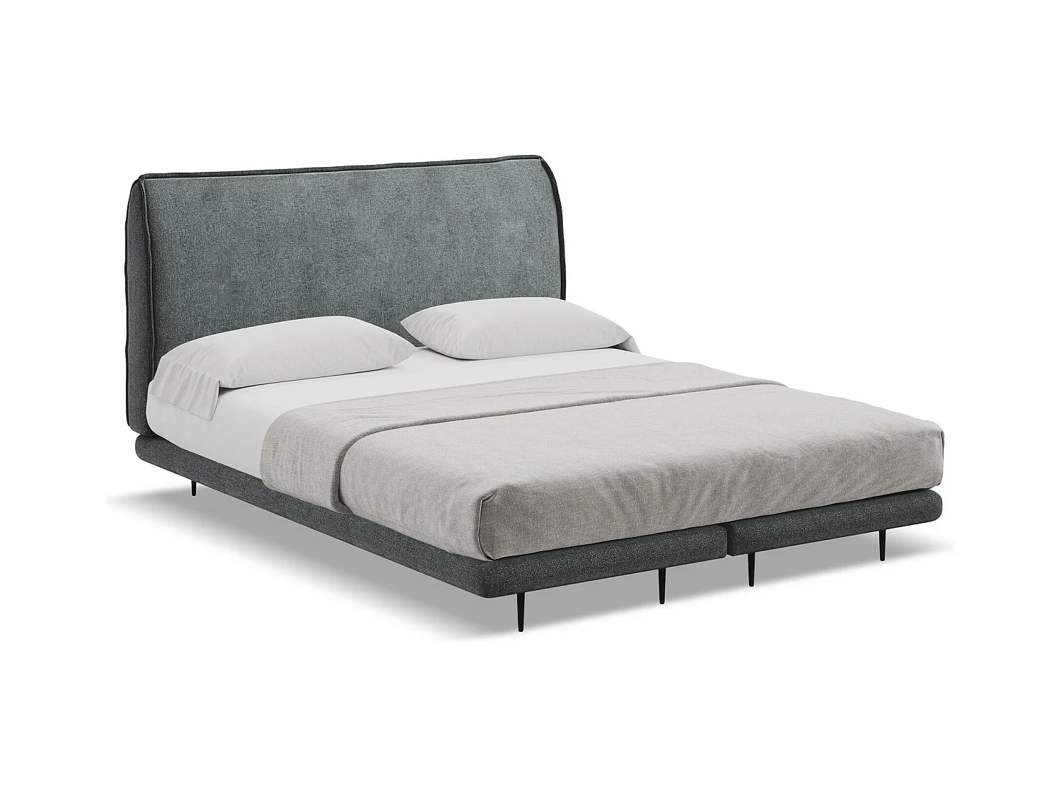 Lit capitonné + matelas en tissu chenille 160 x 200 - graphite - HALIA