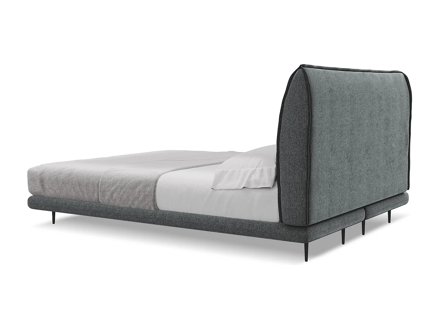 Lit capitonné + matelas en tissu chenille 160 x 200 - graphite - HALIA