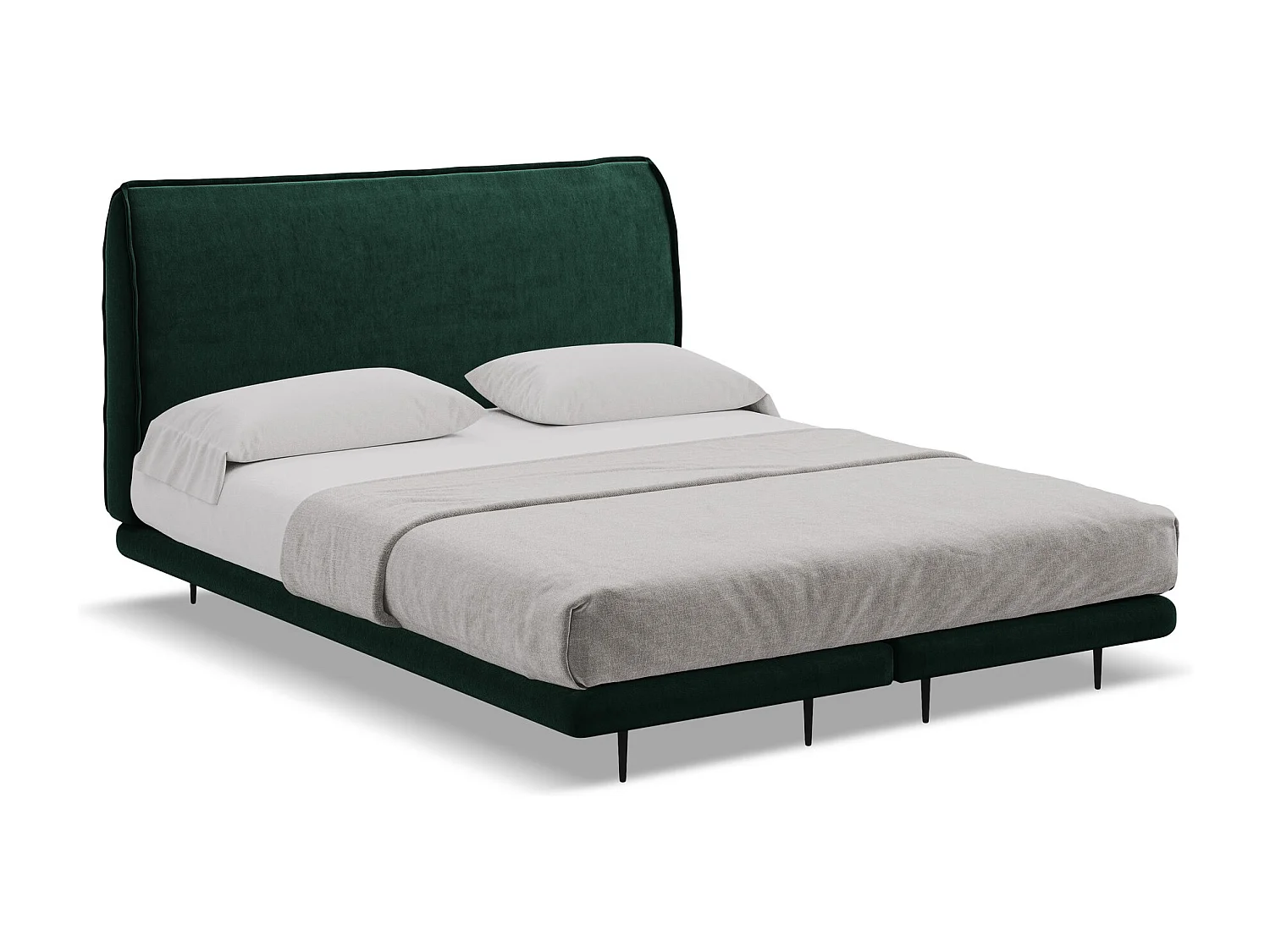 Lit capitonné + matelas en velours 160 x 200 - bouteille verte - HALIA