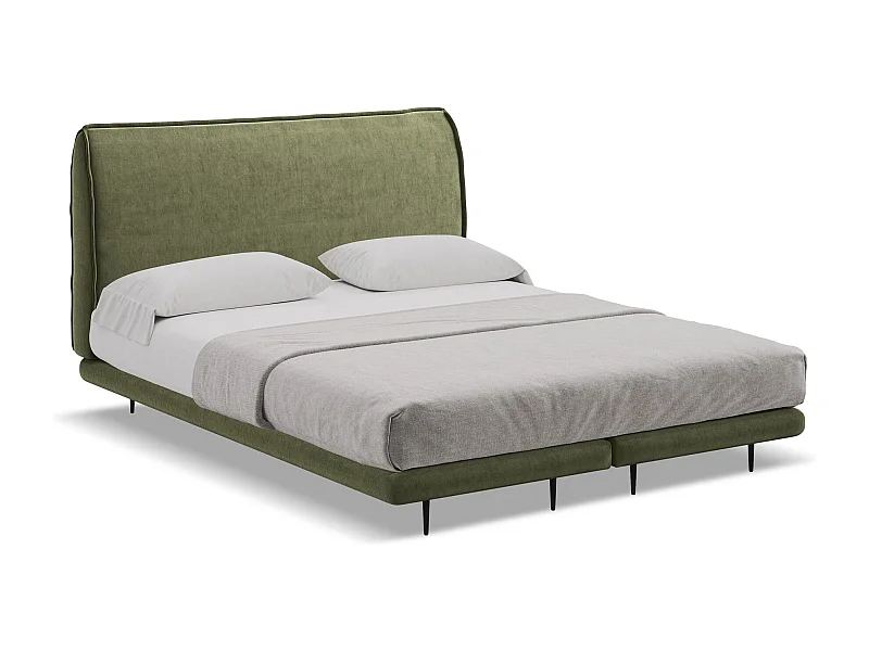 Tweepersoonsbed + matras 188 x 222 - velours - olijf - HALIA