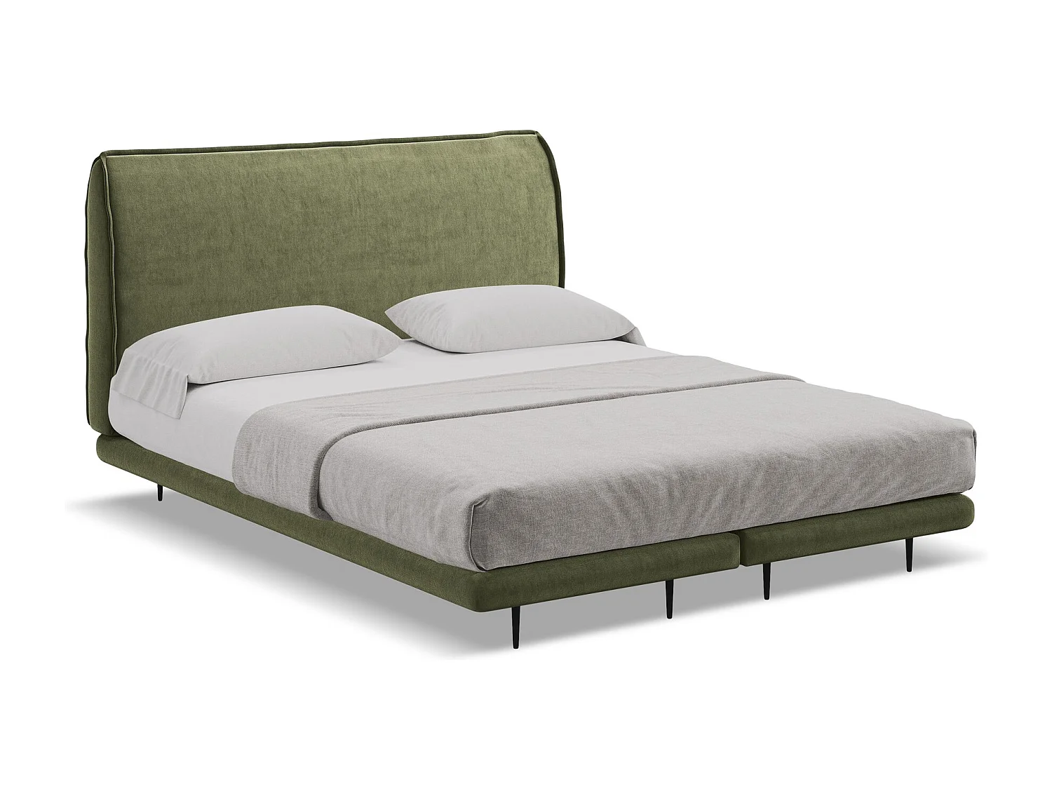 Tweepersoonsbed + matras 188 x 222 - velours - olijf - HALIA