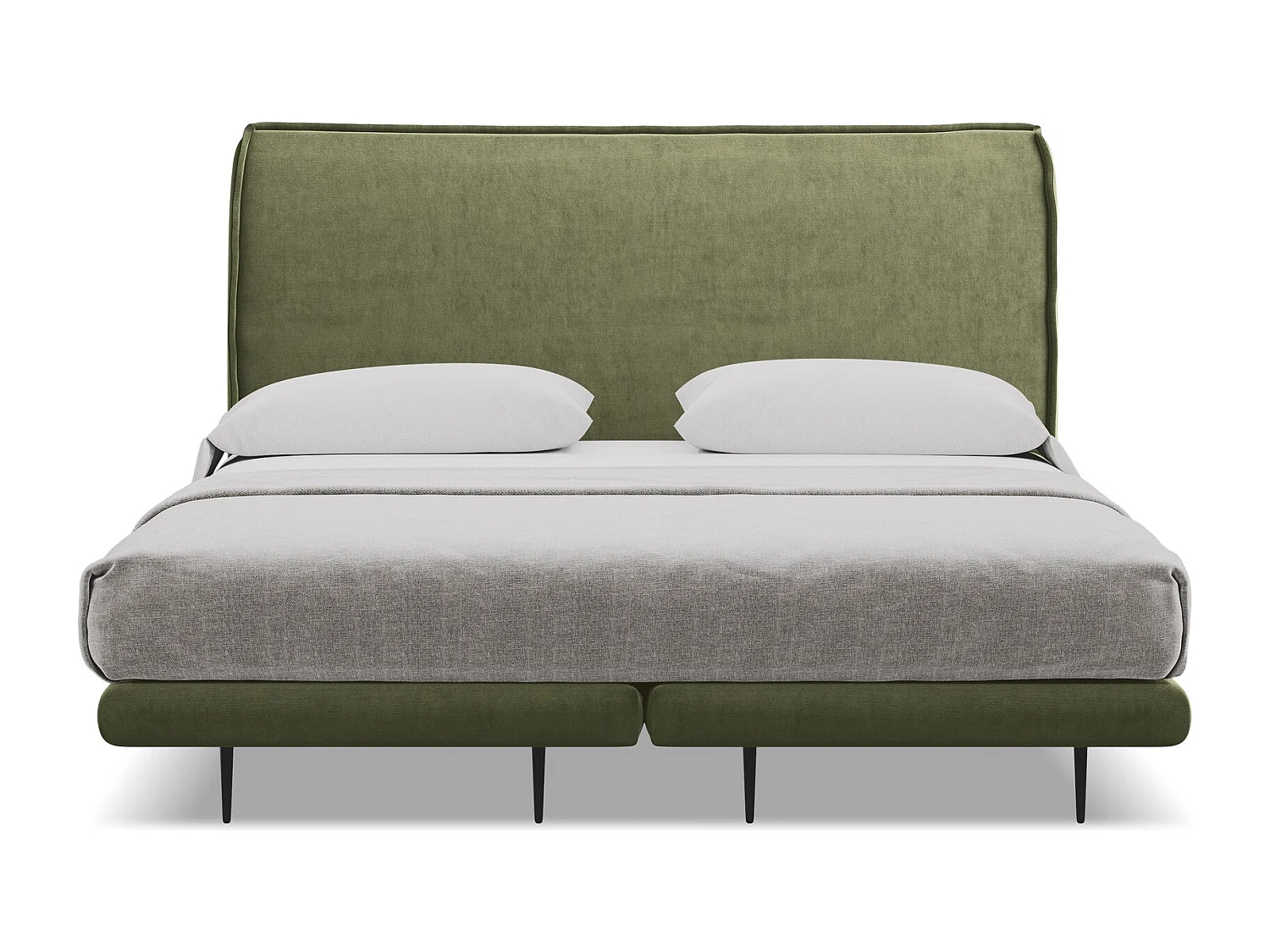 Lit capitonné + matelas en velours 180 x 200 - olive - HALIA