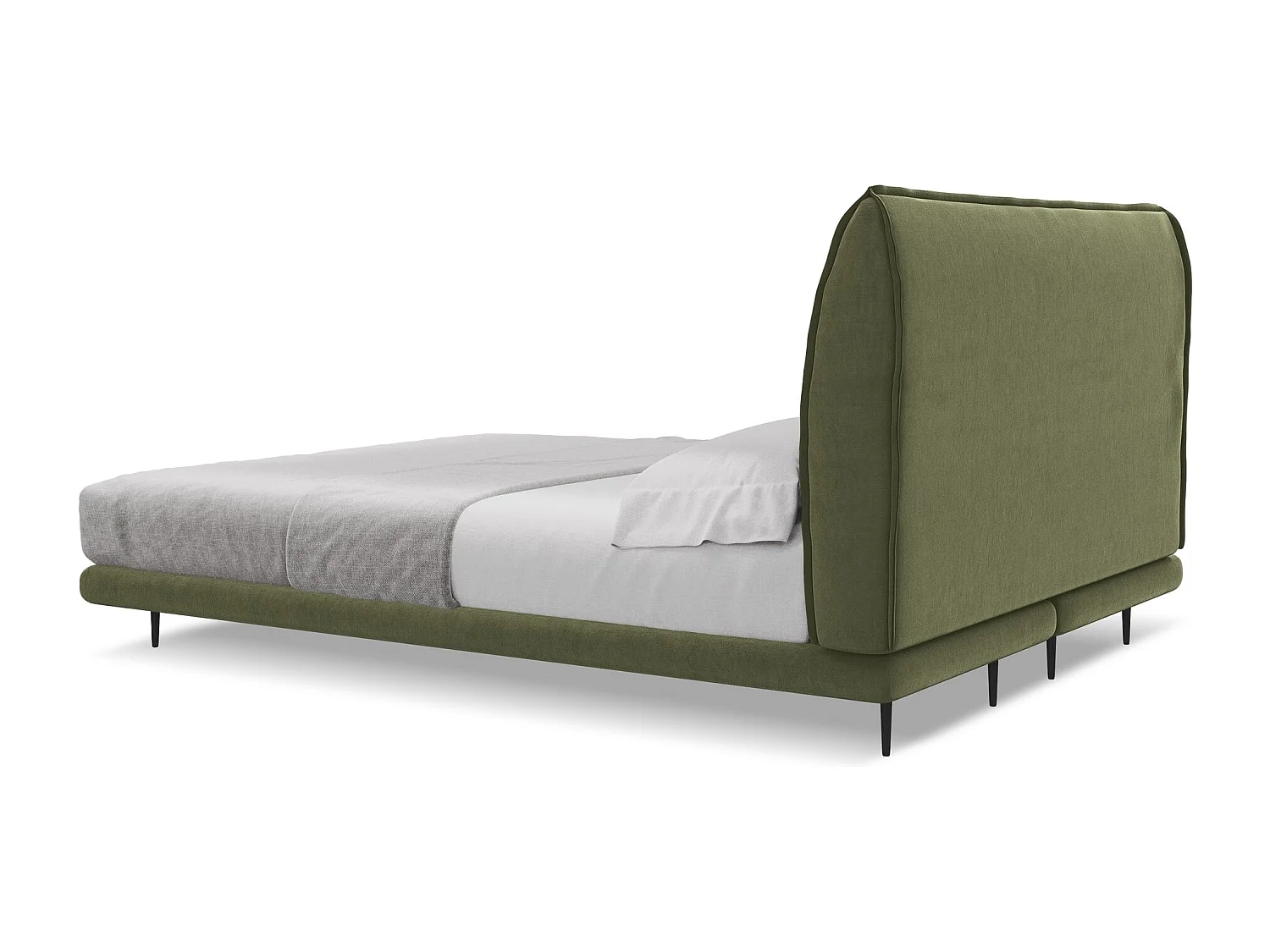 Lit capitonné + matelas en velours 180 x 200 - olive - HALIA