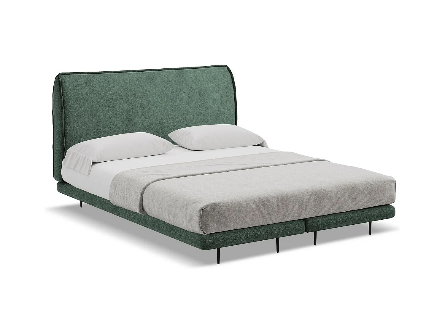 Lit capitonné + matelas en tissu chenille 160 x 200 - vert - HALIA