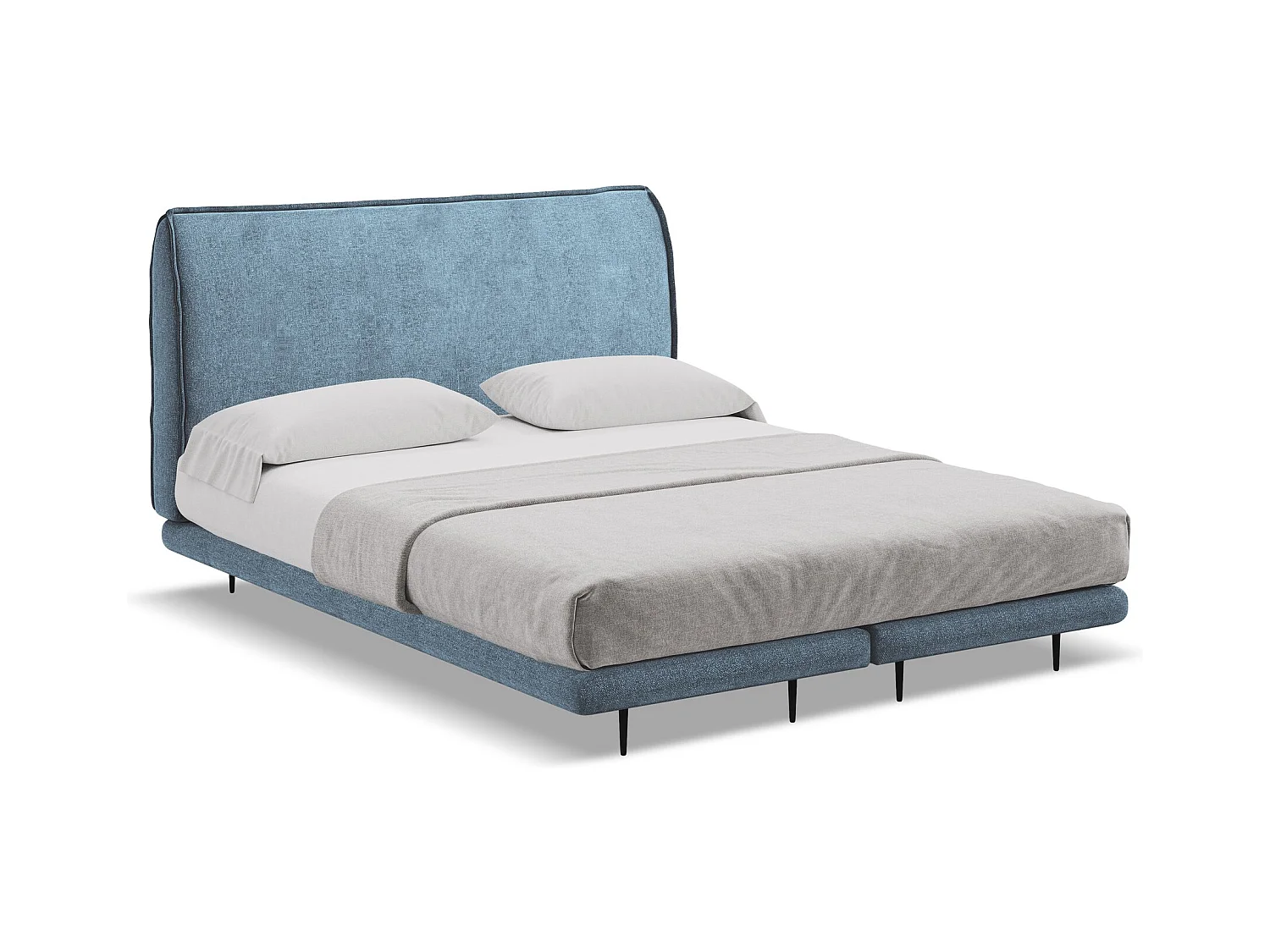 Bett mit Matratze - 168 x 222 - Chenille - Jeans - HALIA