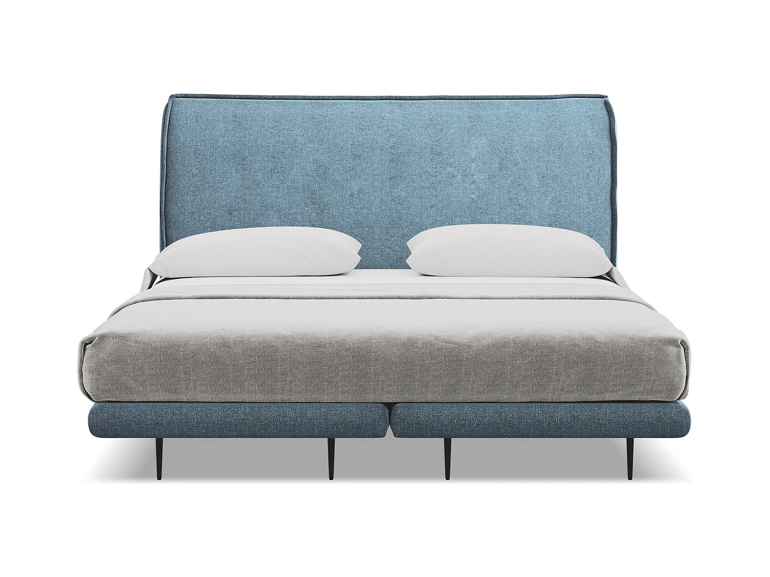 Cama con almacenaje acolchada de tela chenilla - 160x200 cmHALIA - vaqueros - HALIA