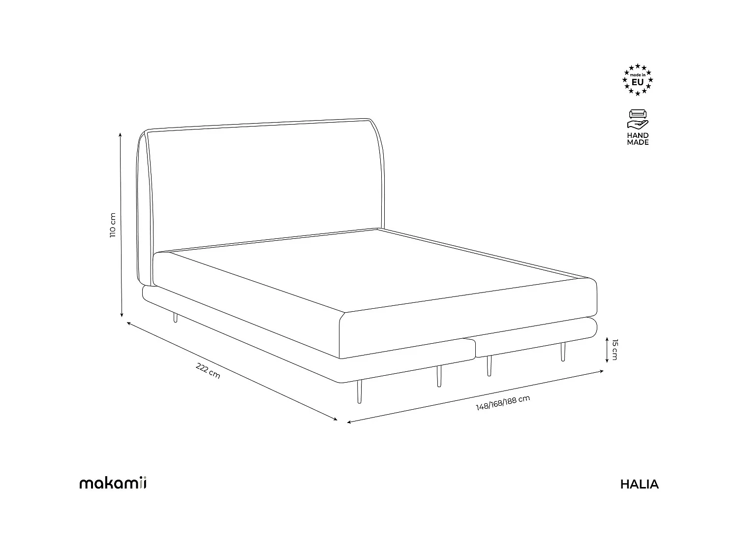 Cama con almacenaje acolchada de tela chenilla - 160x200 cmHALIA - vaqueros - HALIA