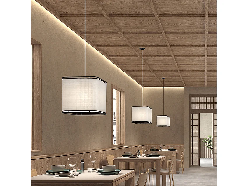 Lampada da soffitto moderna Akiro-h.130cm-e27 15w-ip20-acciaio, sintetico-nero