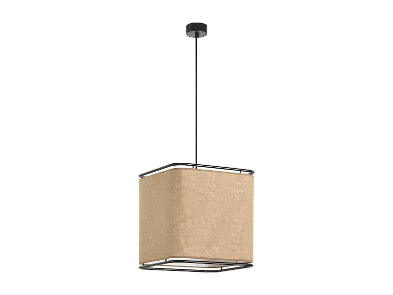 Lampa sufitowa AKIRO w nowoczesnym stylu - Szeroko?? 35 x wys. 130 cm max - klosz wys. 36 cm - E27 15W - IP20 - czarny - Stal i len - worek