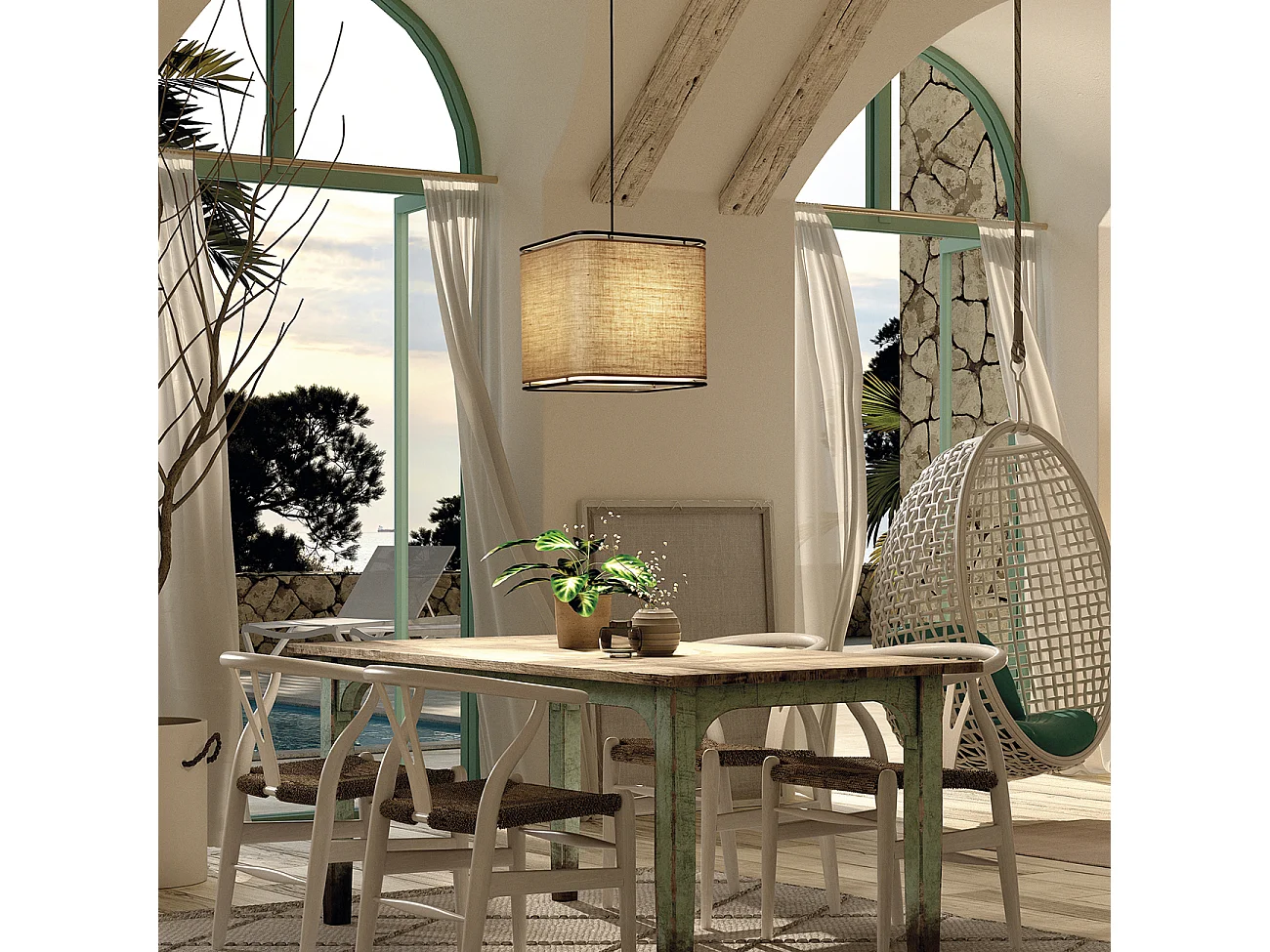 AKIRO plafondlamp moderne stijl - Breedte 35 x H 130 cm max - lampenkap H 36 cm - E27 15W - IP20 - zwart - Staal en linnen - zak