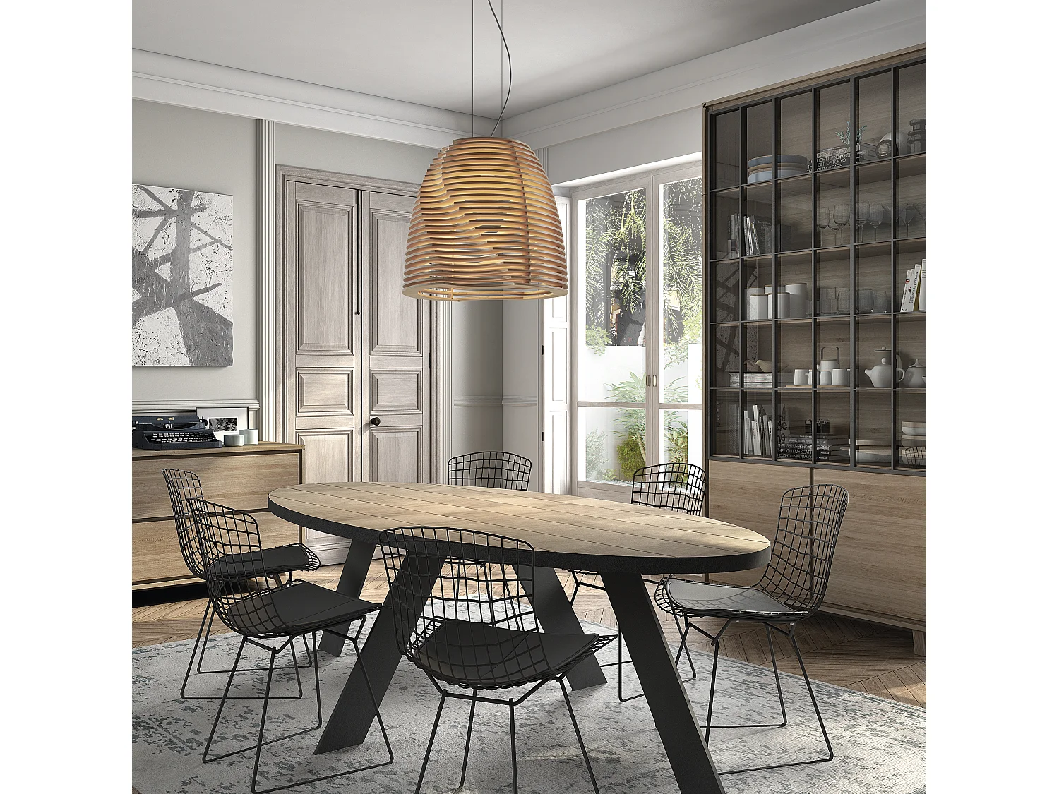 Lampada da soffitto moderna Twist-h.150cm x d.ø55cm-gx53 led t2 6w-480lm,3k-ip20-legno