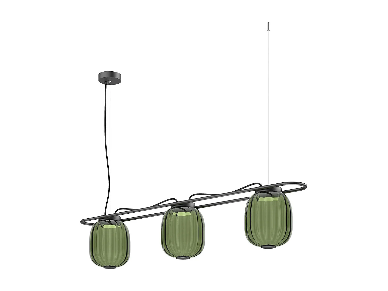 KRISTA klassieke stijl plafondlamp - 3x LED SMD AC 10W - 2490lm en 2700K - 3x glazen kap ø18,3 cm x H 130 cm - Staal en groen - IP20