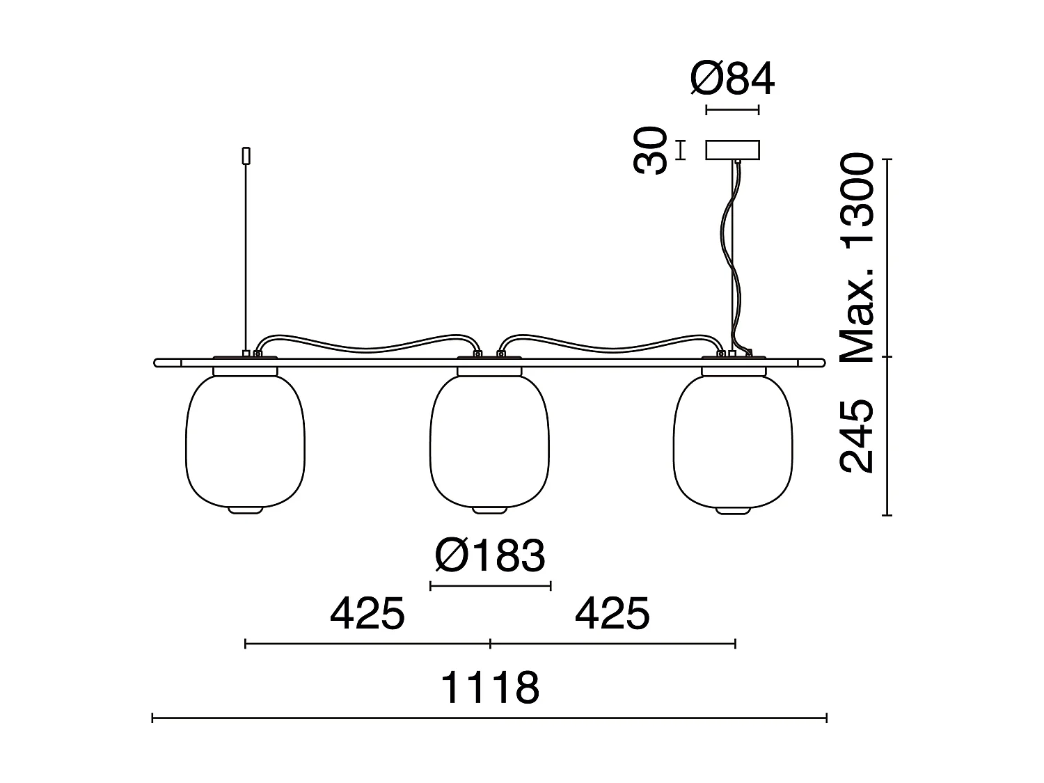 KRISTA klassieke stijl plafondlamp - 3x LED SMD AC 10W - 2490lm en 2700K - 3x glazen kap ø18,3 cm x H 130 cm - Staal en groen - IP20