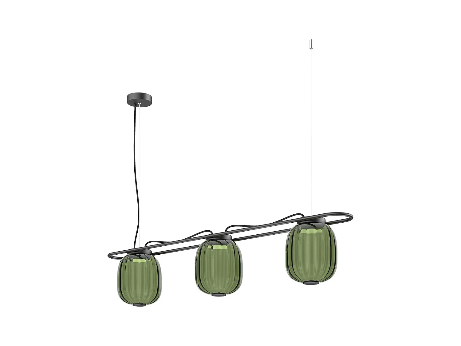 KRISTA Deckenleuchte im klassischen Stil – 3x LED SMD AC 10W – 2490lm und 2700K – 3x Glasschirm ø18,3 cm x H 130 cm – Stahl und Grün – IP20