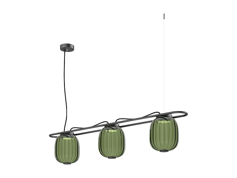Plafonnier Krista classique-h130cm x 3x d.ø18,3cm-led 10w-2,7K- acier, vert -ip20